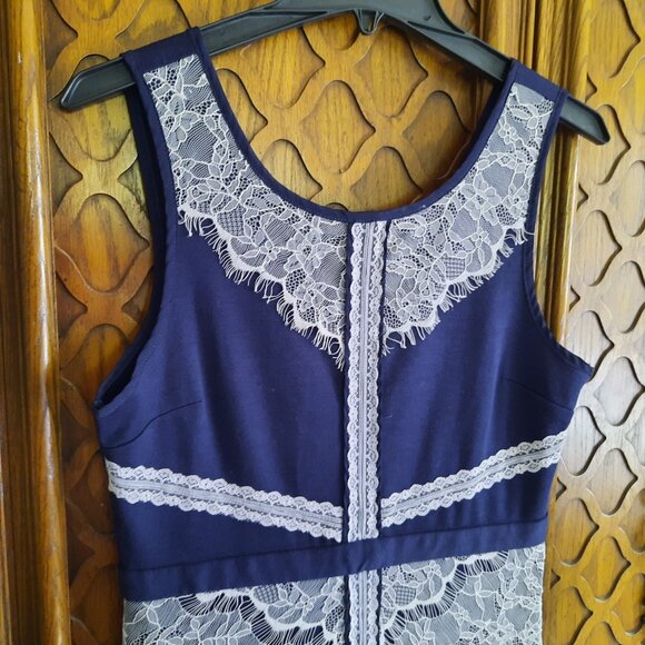 Maurices Soft Knit Sheath Dress with Lace Overlay - Navy, Size M - Picture 4 of 16